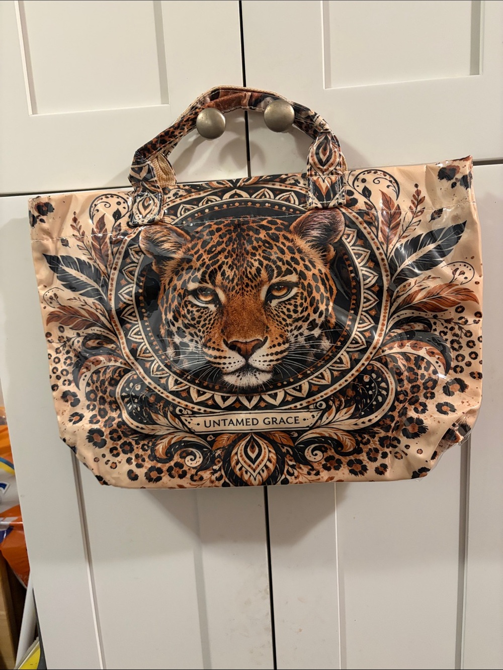 Untamed Grace Leopard Print Tote Bag - Beige & Brown New Large Vinyl  17’ by 15’